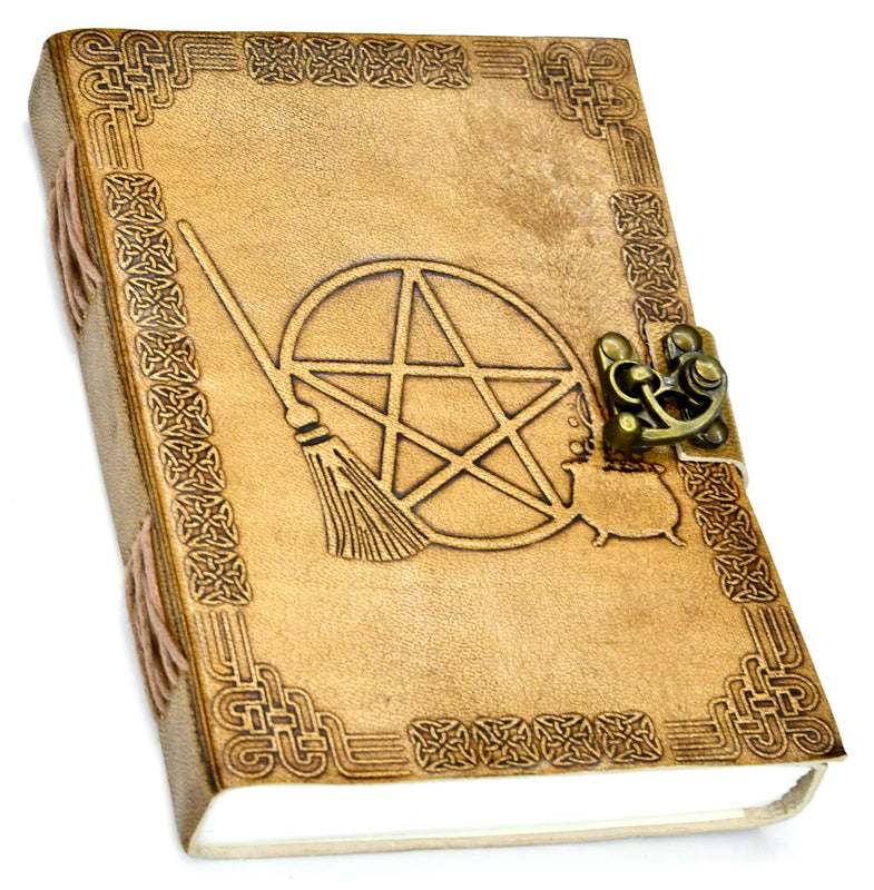 Broom Pentagram Embossed Leather Journal