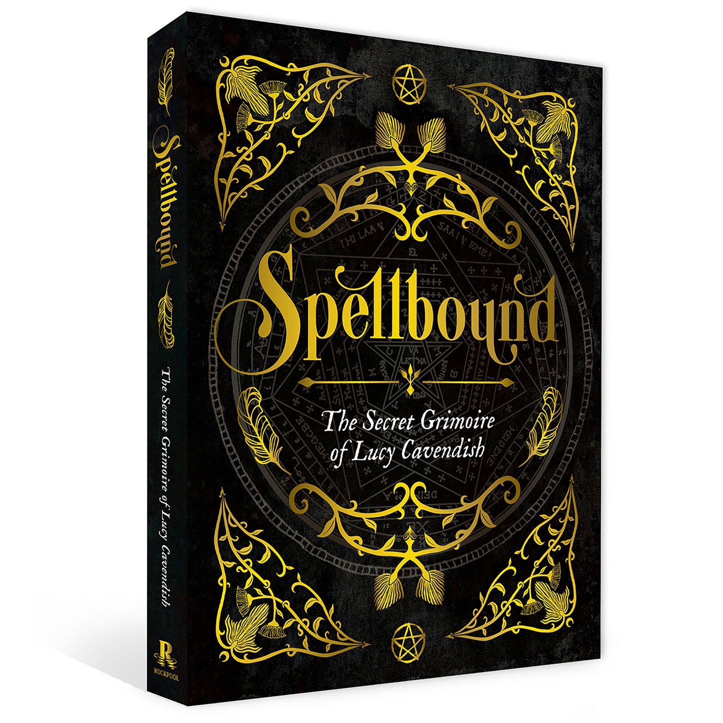 Book titled 'Spellbound' with gold text on a black background