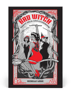 Bad Witch Tarot Deck and Guidebook cover with a woman on a broomstick and red accents.