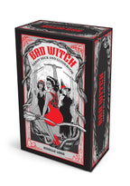 A boxed card game product labeled 'BAD WITCH PARTY DECK AND GADGETS' by Michelle LaBrie, shown as a black retail box with red and white illustrated artwork on a white background.