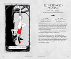 A tarot card spread sheet featuring '12. The Hanged Woman' from the Sad Witch Tarot.