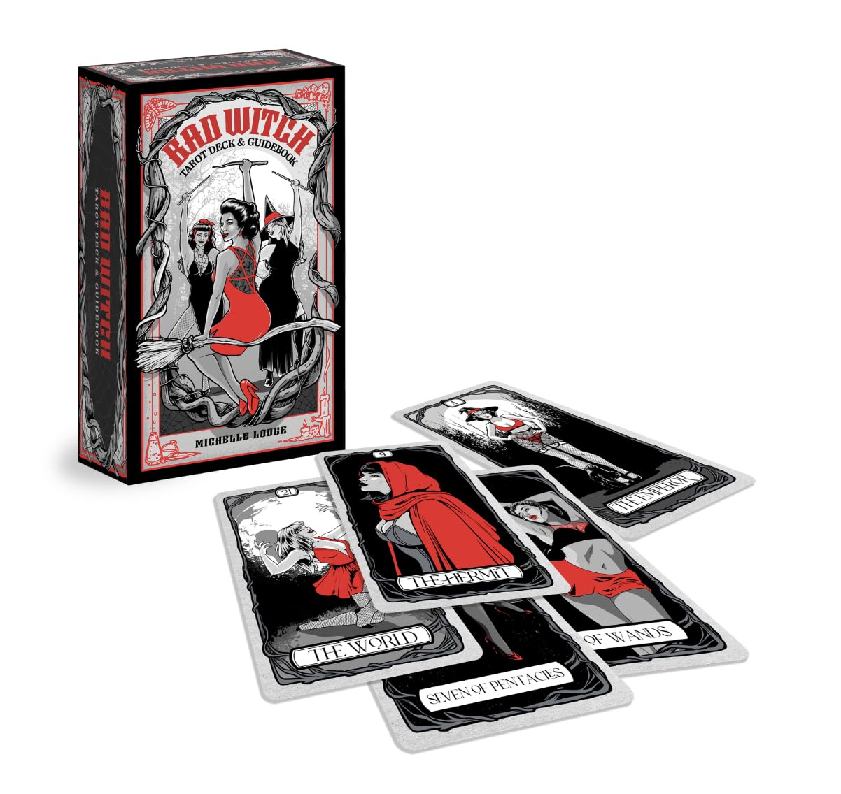 Bad Witch tarot deck packaging with cards displayed on a white background