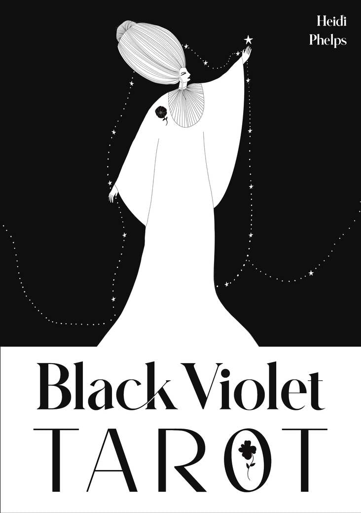 Book cover of 'Black Violet Tarot' with a stylized illustration of a woman against a black background.
