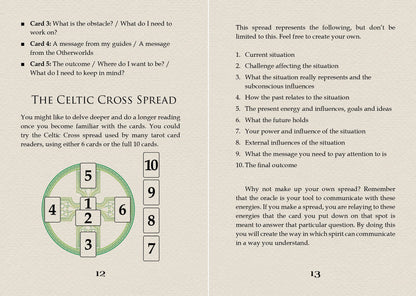 Ritual book with Celtic Cross Spread instructions and a diagram of the cross.