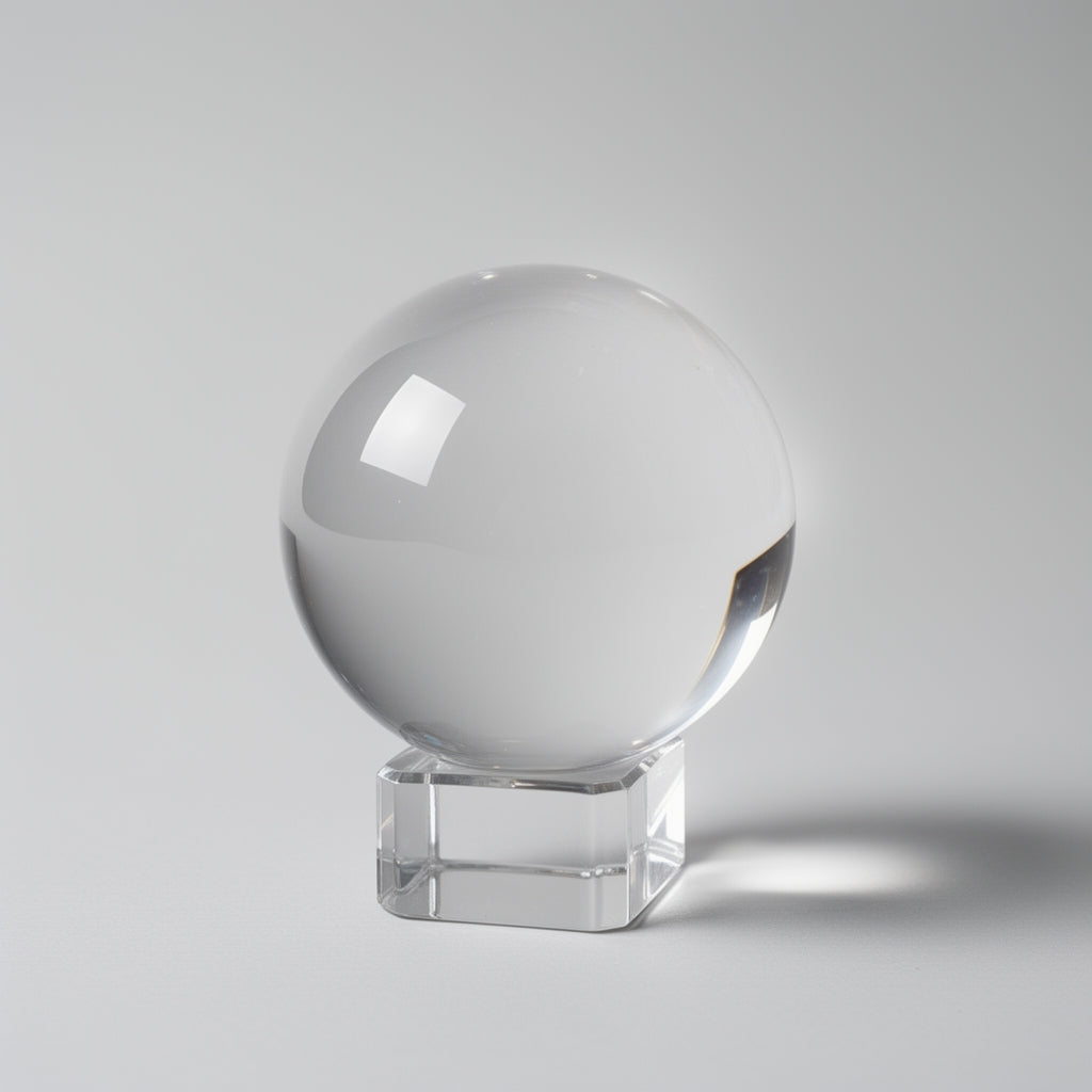 Clear glass sphere on a gray background