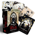 Samhain Oracle card set with illustrations of witches and nature elements on a white background.