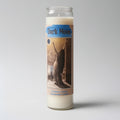 Candle with 'Dark Moon' label on a gray background