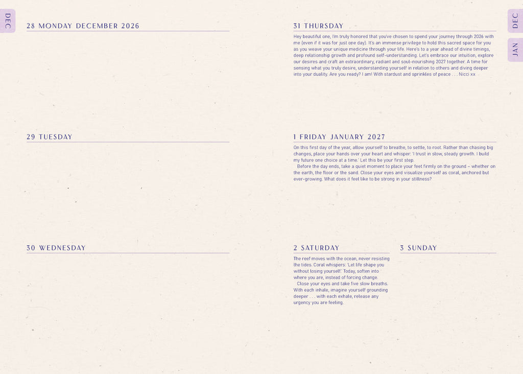 A page from the 2027 Moon Goddess Planner for December 2026