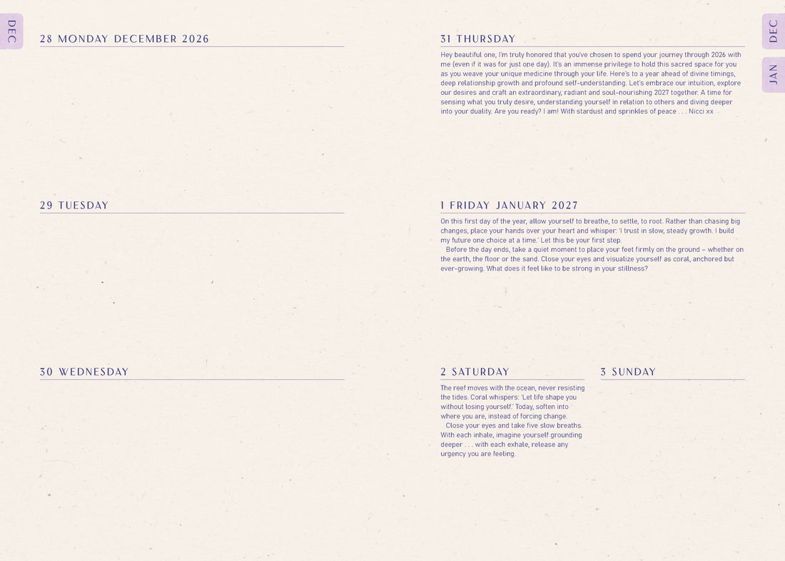 A page from the 2027 Moon Goddess Planner for December 2026