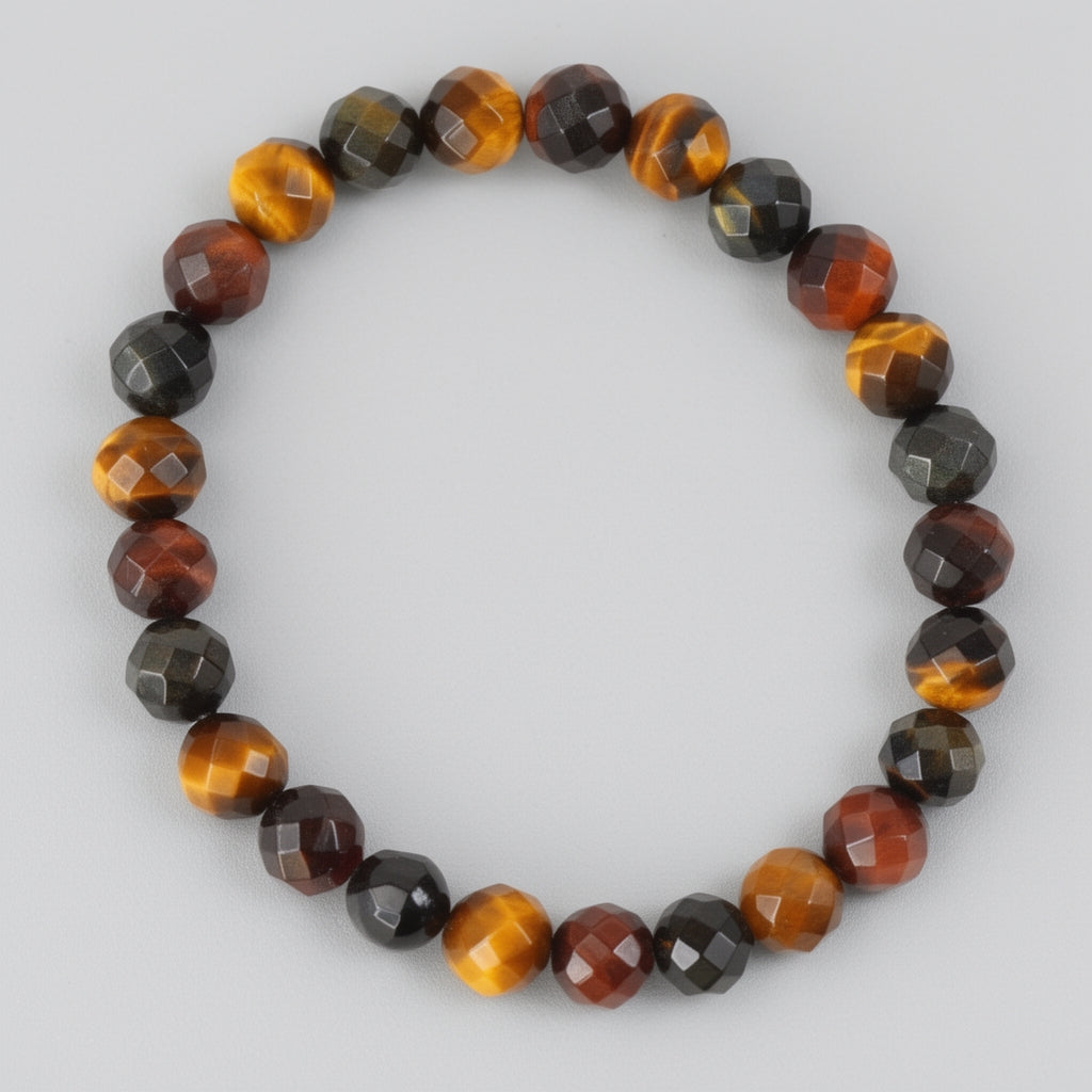 Beaded bracelet with multicolored beads on a light gray background
