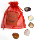Gemstone Therapy Kit labeled 'Sexuality' with red drawstring bag and stones on a white background