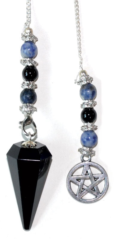 Beautifully Beaded Black Obsidian Pendulum