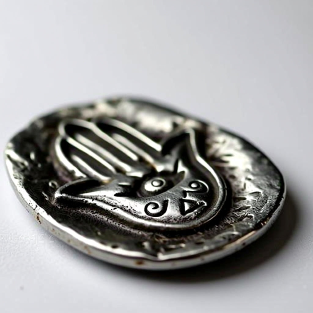 Pocket stone with Hamsa hand design on a light gray background