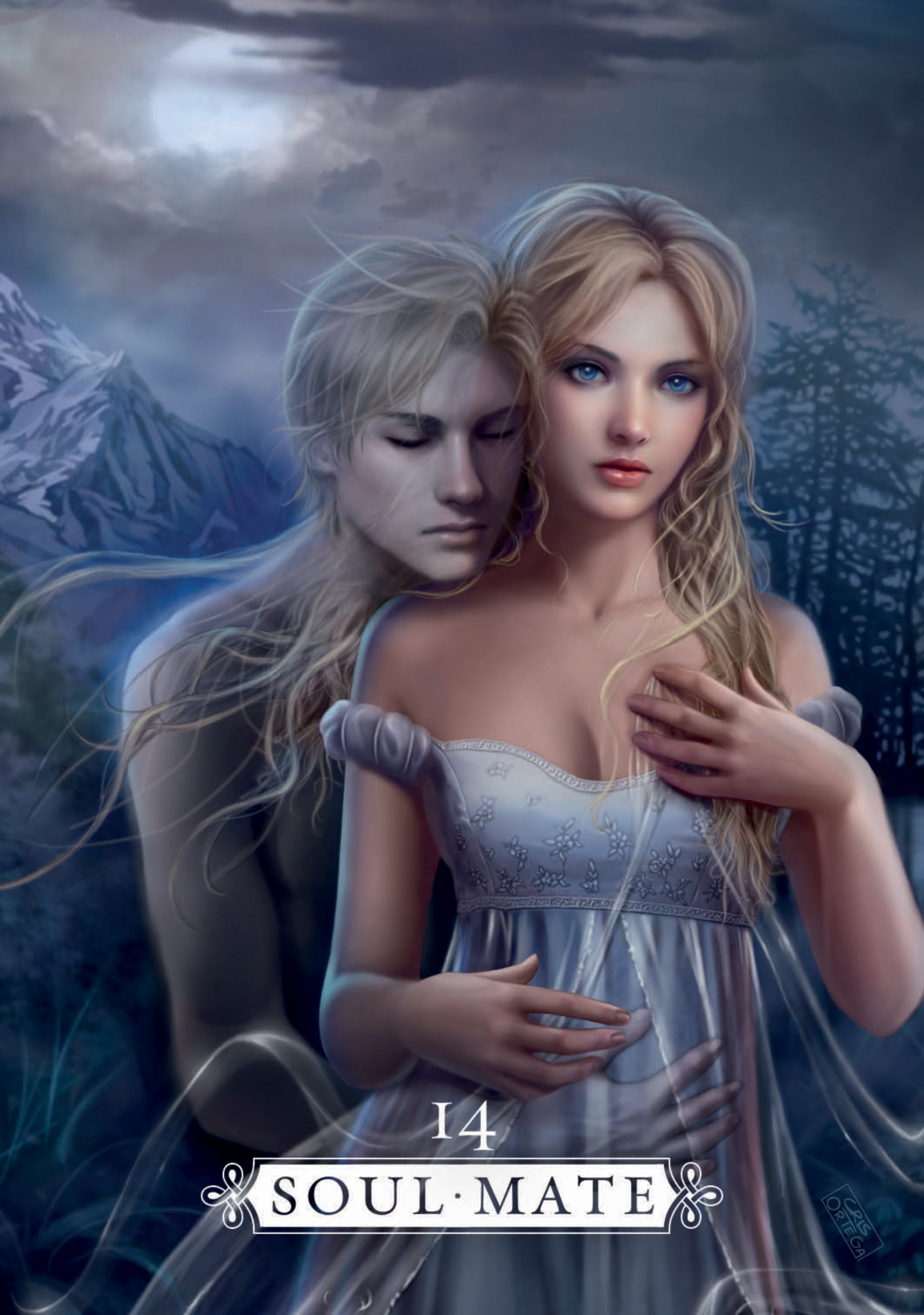 Artistic depiction of a couple with a mountainous background, labeled 'Soul Mate'.