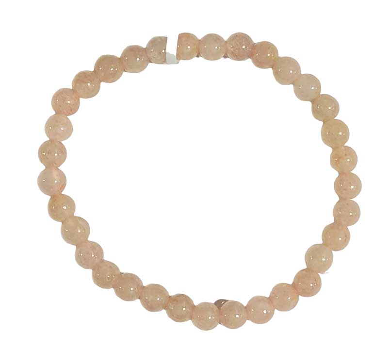 Round pink beaded bracelet on a white background