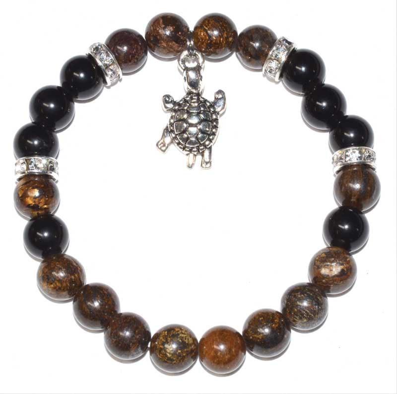 Bronzite & Rainbow Obsidian Turtle Charm Bracelet