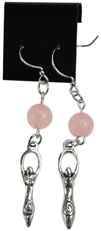 Rose Quartz Goddess Pewter Earrings