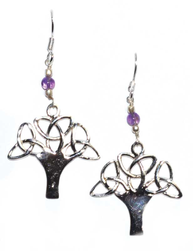 Tree Symbol Earrings with Amethyst