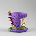 Purple decorative item with a slot for a candle on a gray background