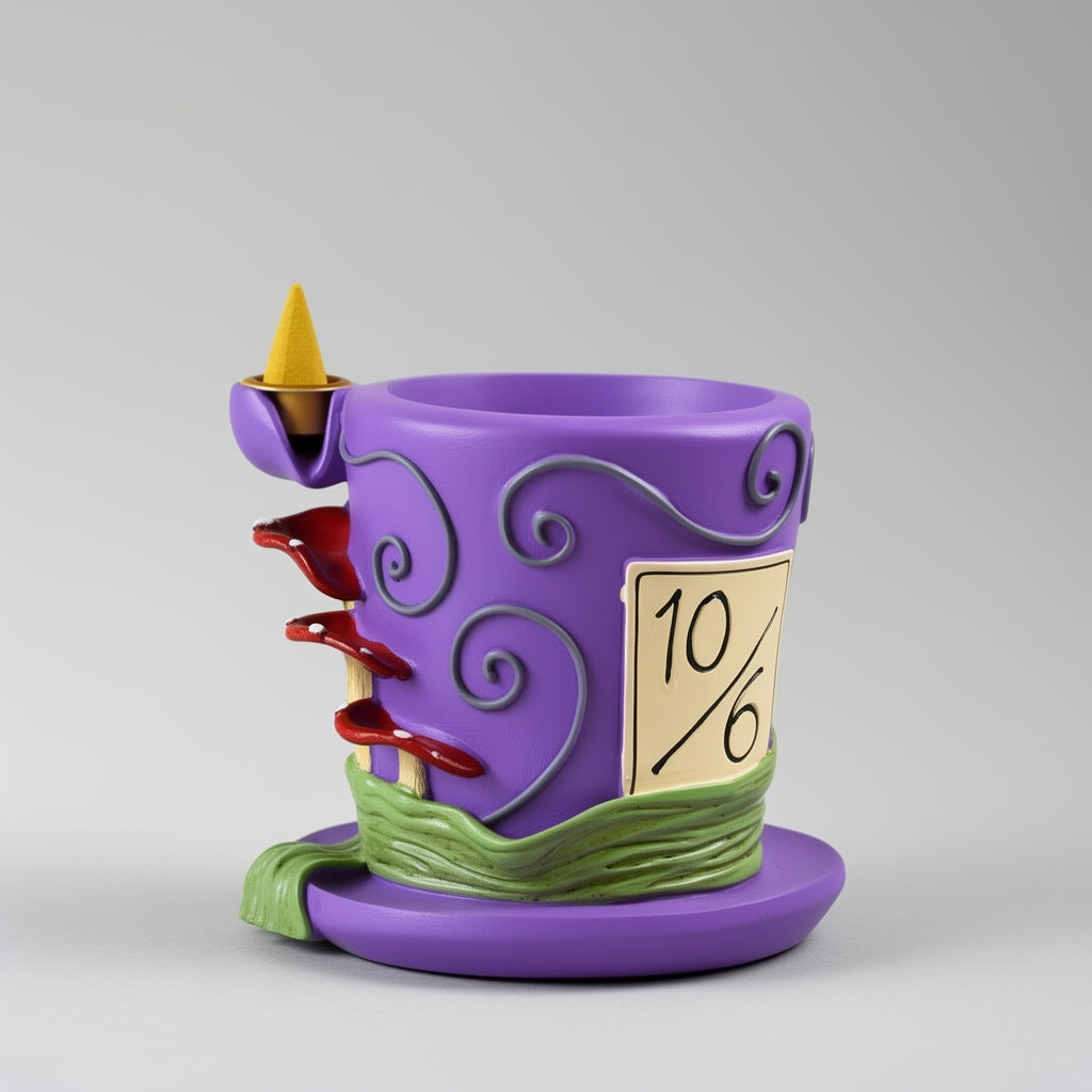 Purple decorative item with a slot for a candle on a gray background