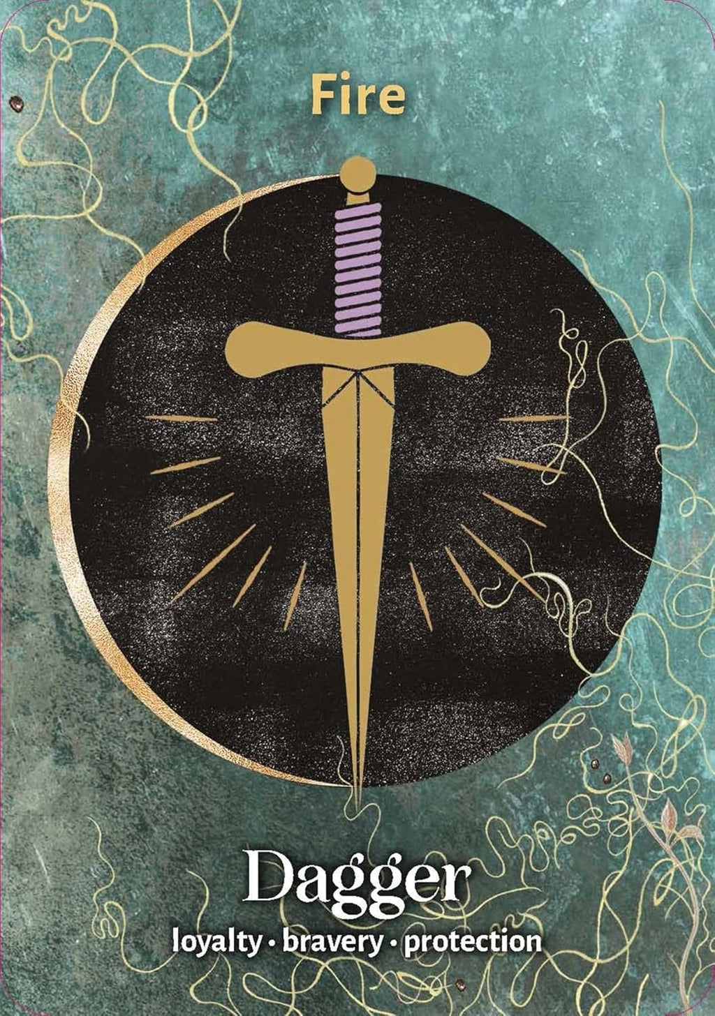 Symbol of fire with a dagger, representing loyalty, bravery, and protection on a decorative background.