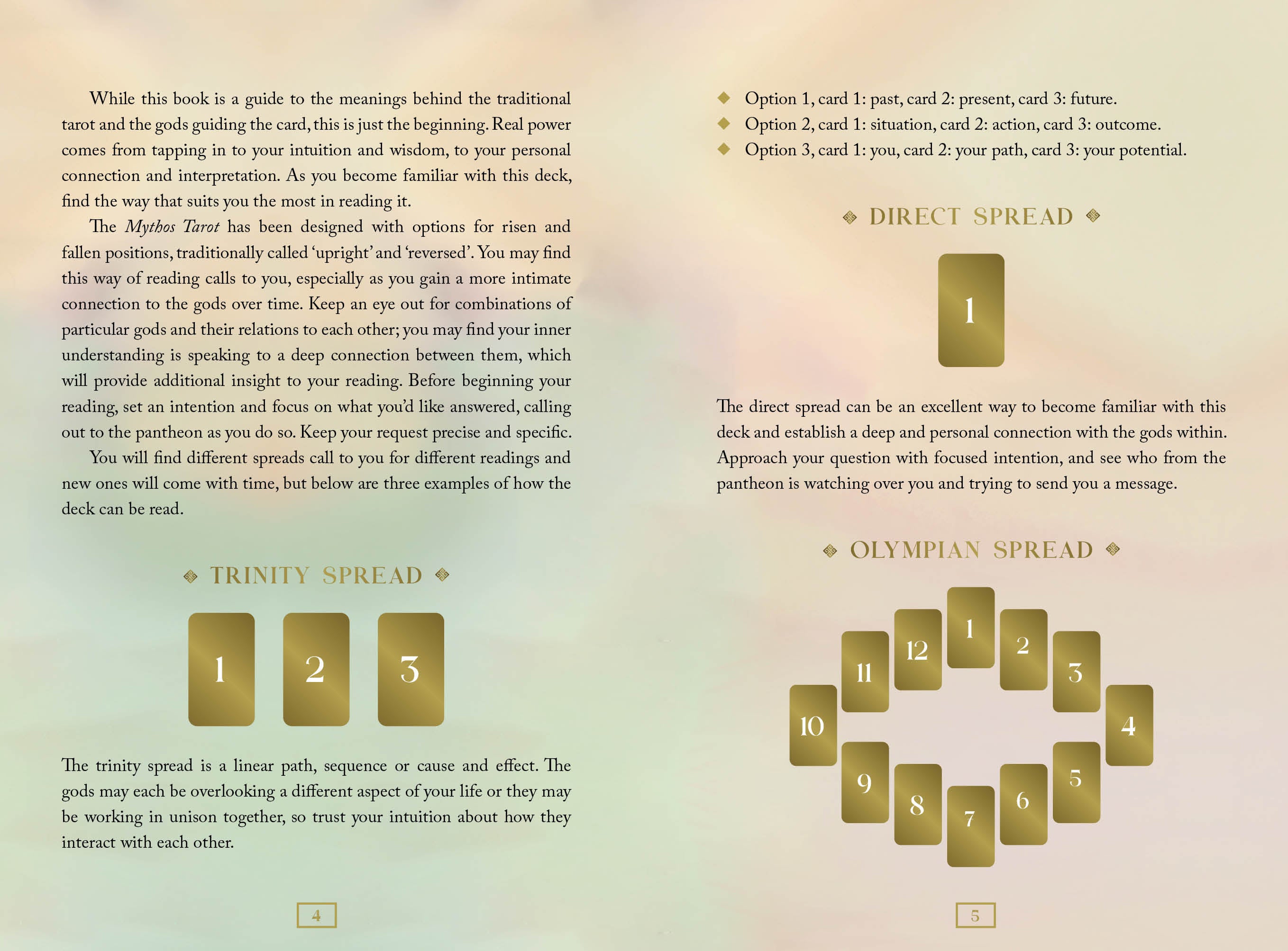 Instructions for using a tarot deck with text and card images on a beige background