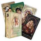 Mythos Tarot cards with a box featuring illustrations of women and the title 'Mythos Tarot'.