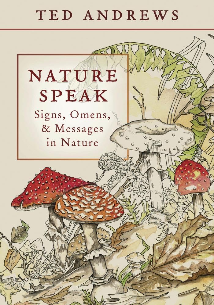 Book cover of 'Nature Speak' by Ted Andrews with illustrations of mushrooms and nature elements.