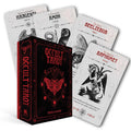 Occult Tarot cards with a black and red box on a white background