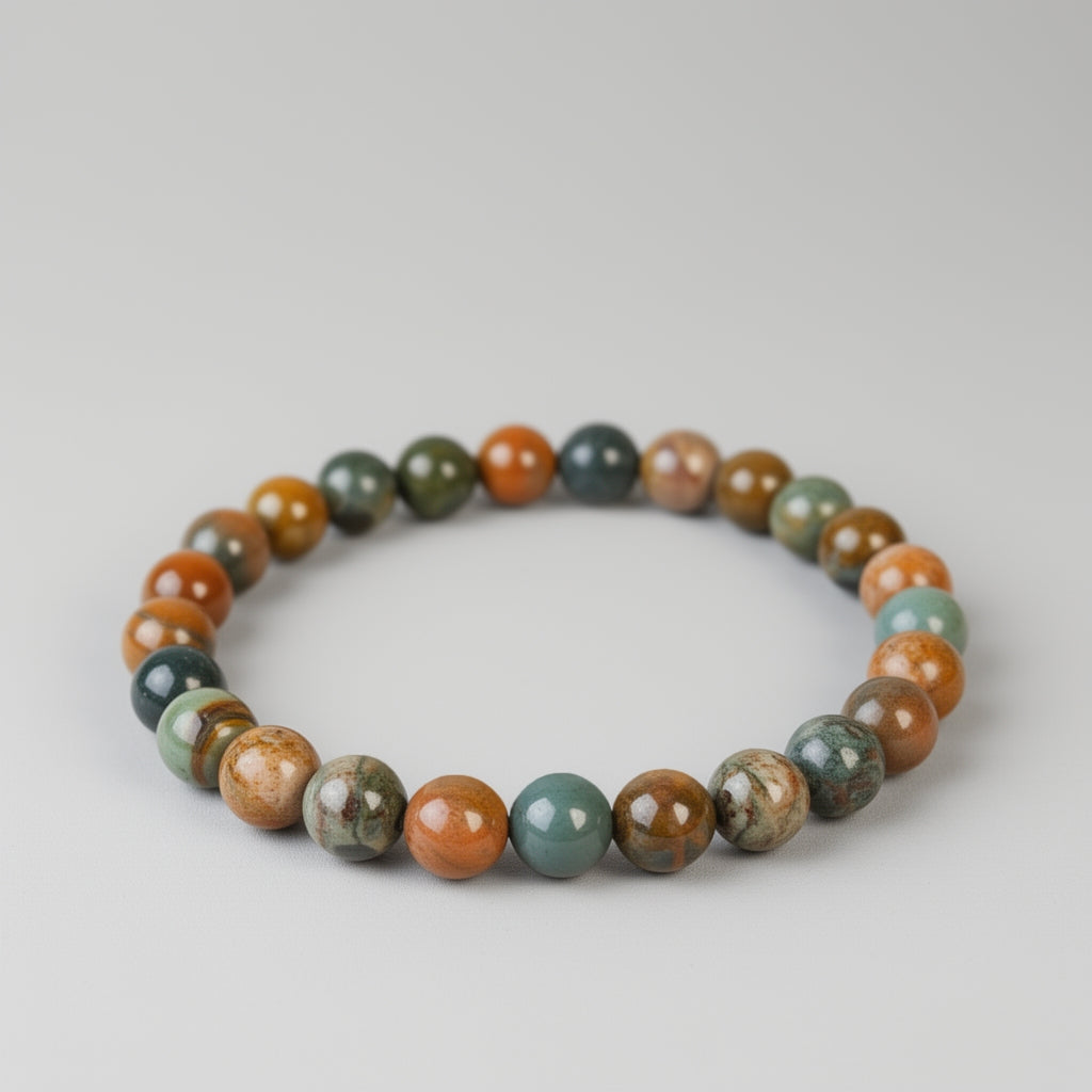 Multicolored beaded bracelet on a white background