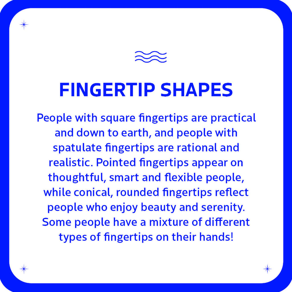 Text about fingertip shapes with a blue border on a white background