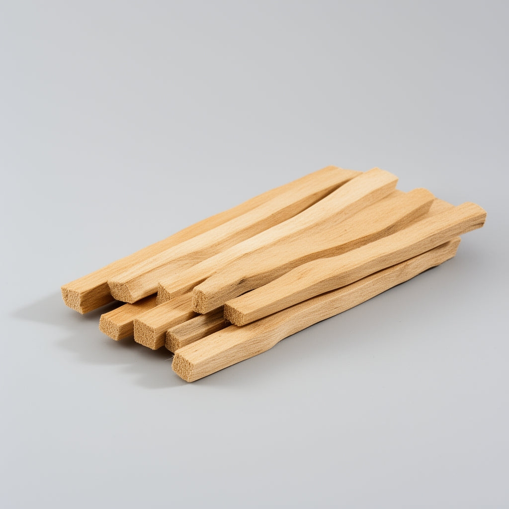 Stack of wooden sticks on a gray background