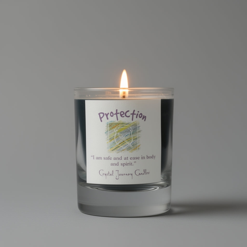 Candle with a label on a gray background