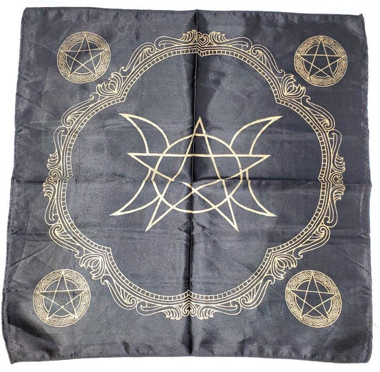 21" Black Triple Moon Pentagram Satin Altar Cloth