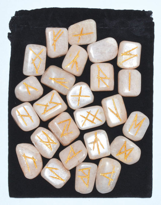 Moonstone Elder Futhark Rune Set