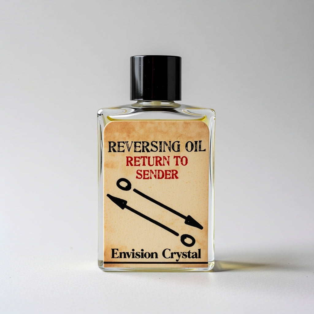 Bottle of 'Reversing Oil' with a label on a gray background