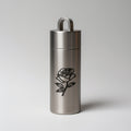 Stainless steel container with a rose design on a light gray background