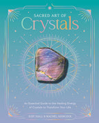 Book cover of 'Sacred Art of Crystals' with a crystal and geometric design on a teal background.