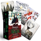 Seasons of the Witch Oracle cards with a box and cards featuring nature and characters.