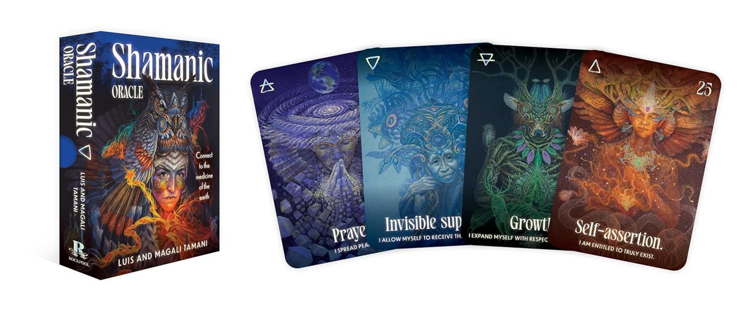 Shamanic Oracle card set with cards and packaging displayed