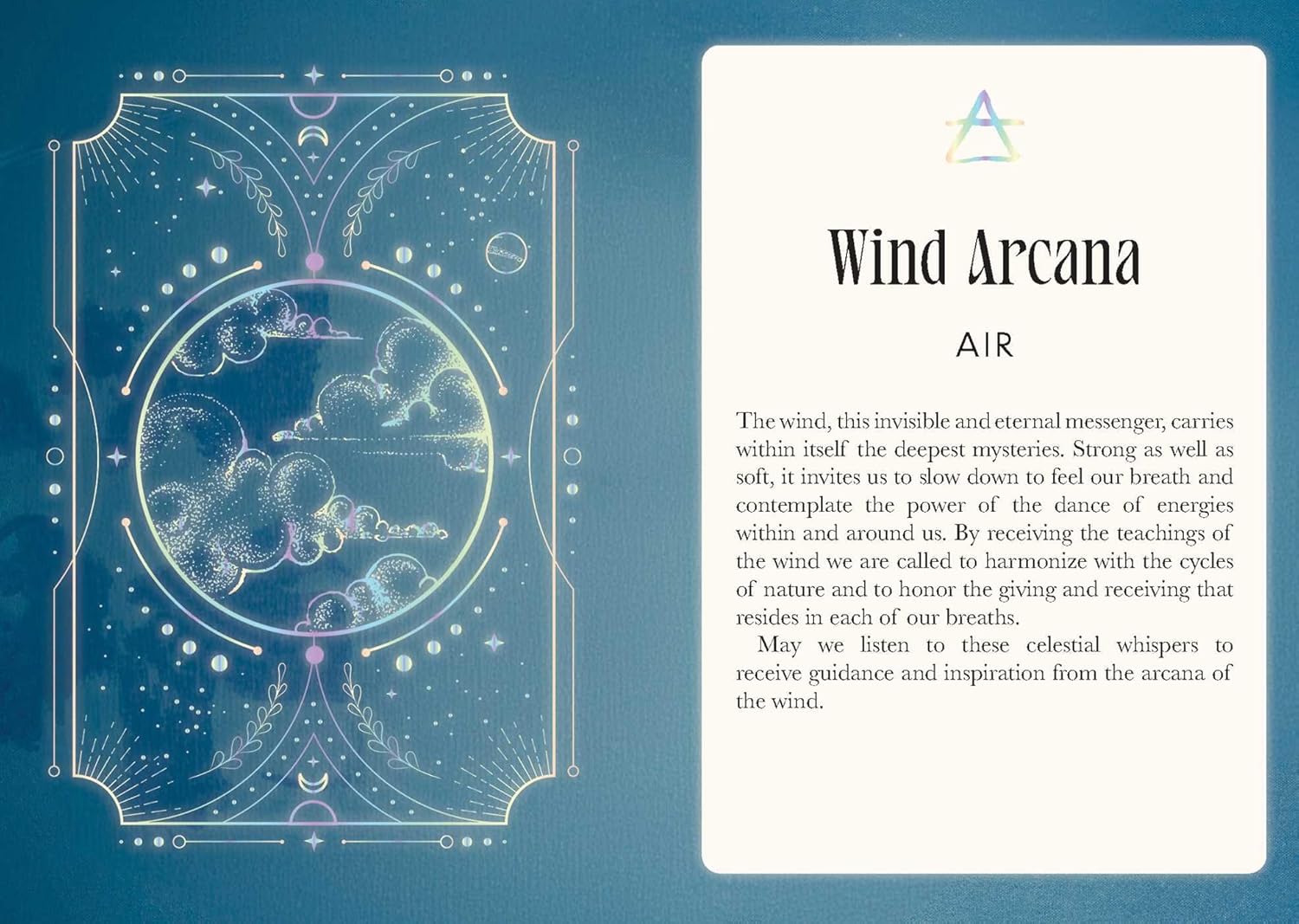 Card with astrological design and text on a blue background