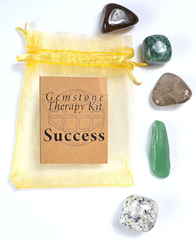 Gemstone Therapy Kit labeled 'Success' with various stones on a white background