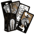 Tarot cards from the 'Sorceress' deck with a central box displaying the brand name.