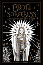 Book cover of 'Tarot of the Sorceress' with a stylized illustration of a woman and star design.