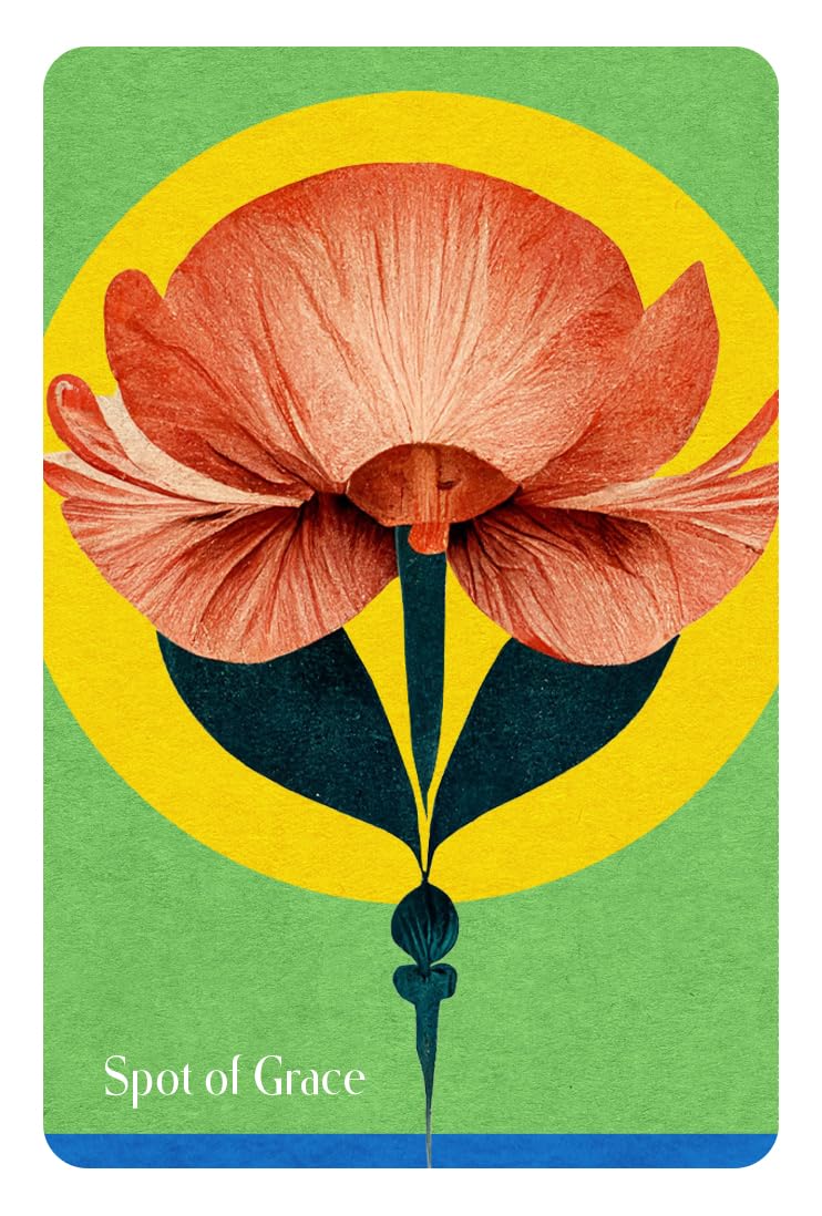 Floral design with a pink flower and green leaves on a yellow circle, labeled 'Spot of Grace'.