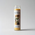 Candle with a label titled 'Time Mastery' on a gray background