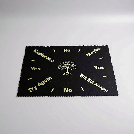 Decision-making mat with tree design and text on a gray background