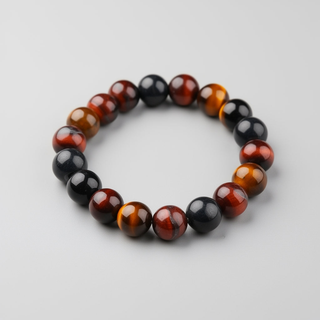 Multicolored beaded bracelet on a light gray background