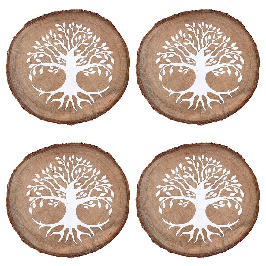 Tree of Life Wood Slice Coaster Set