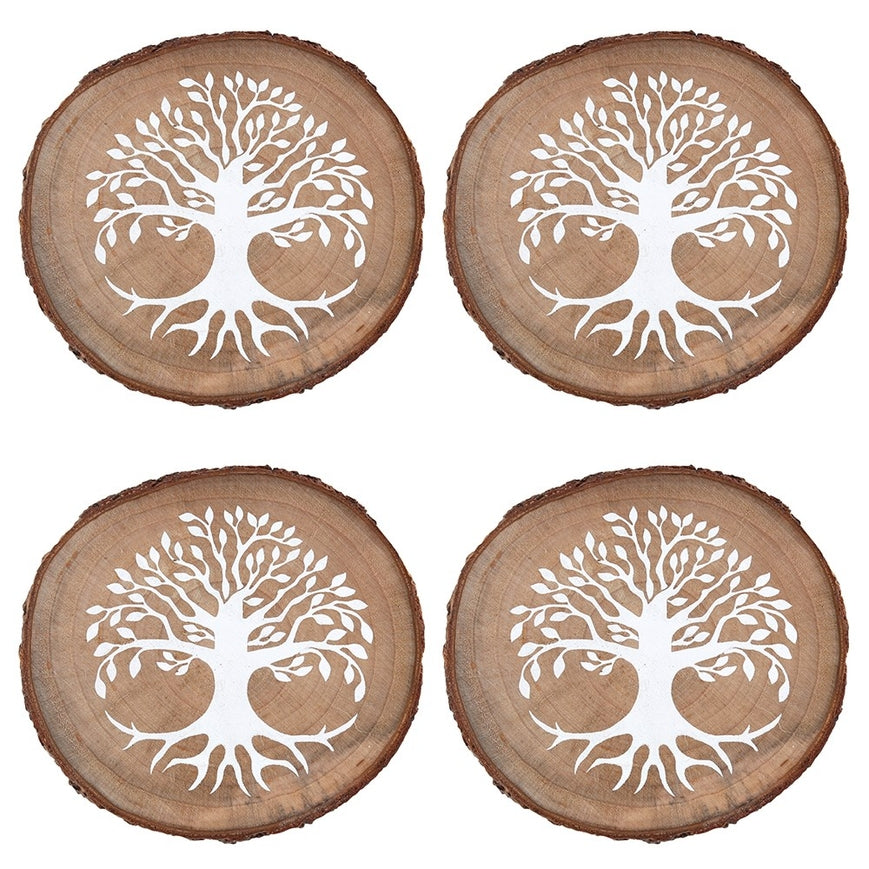 Tree of Life Wood Slice Coaster Set